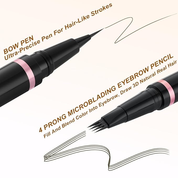 Eyebrow Pencil,2-in-1 Waterproof Eyebrow Pen with 4 Tip Brow Pen and Ultra-Precise Brow Pencil,with Dual-ended Eyebrow Brush,Eyebrow Makeup for Natural Looking Eyebrows-Medium Brown