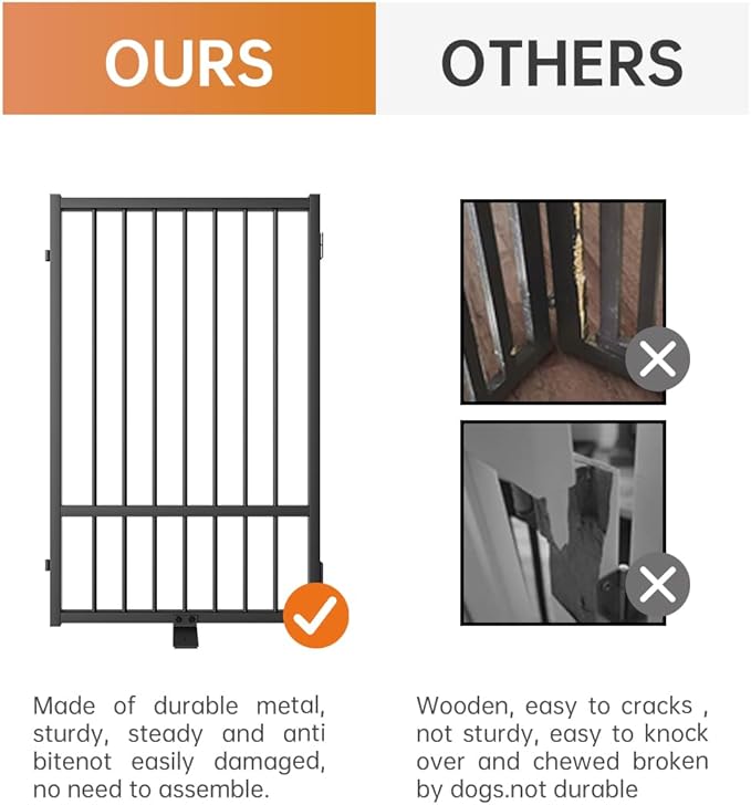 Full Metal Freestanding Dog Gate with Door, 24'' Height Foldable Pet Dog Fence for Indoor & Outdoor, 4 Panels Extra Wide Free Standing SmallDog Gates for Doorways,House,Stairs,Porch,Deck,Yard