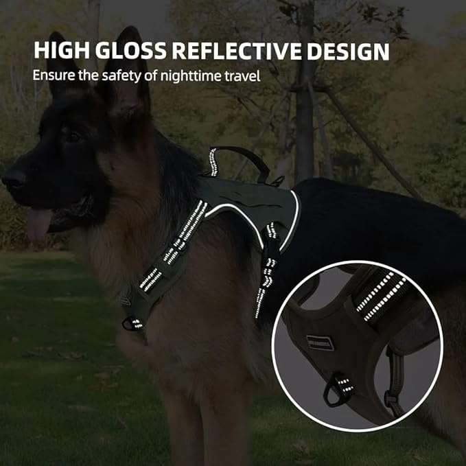 Tactical Dog Harness with Leash for Large Dogs, No Pull Adjustable Dog Harness, Reflective K9 Working Pet Vest for Walking, Training (Army Green, S)