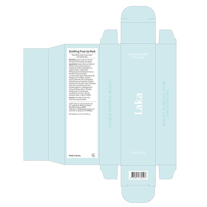 Laka Soothing Prep Lip Mask, 10ml/0.33 fl.oz, Cooling Peel-Off Lip Mask, Gentle Daily Exfoliator for Lips, Hygienic & Easy Application, Daily Lip Care, K-Beauty