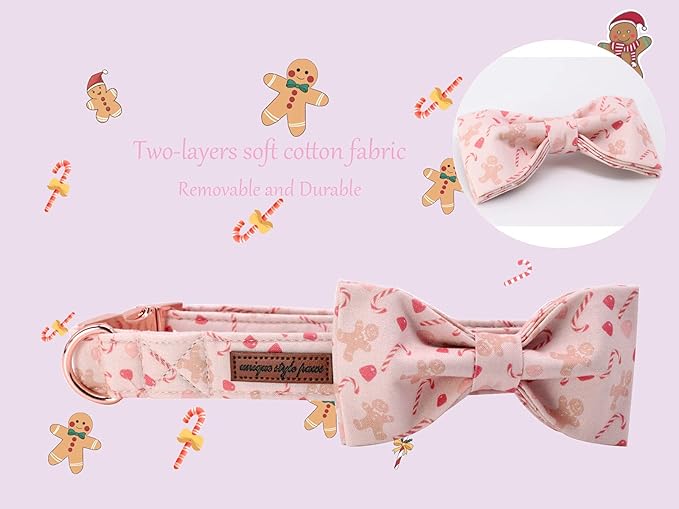 Unique style paws Dog Collar, Pet Collar Dog Bowtie Gift for Girl or Boy Dogs, Christmas Gingerbread Man Adjustable Dog Collar for Medium Dogs
