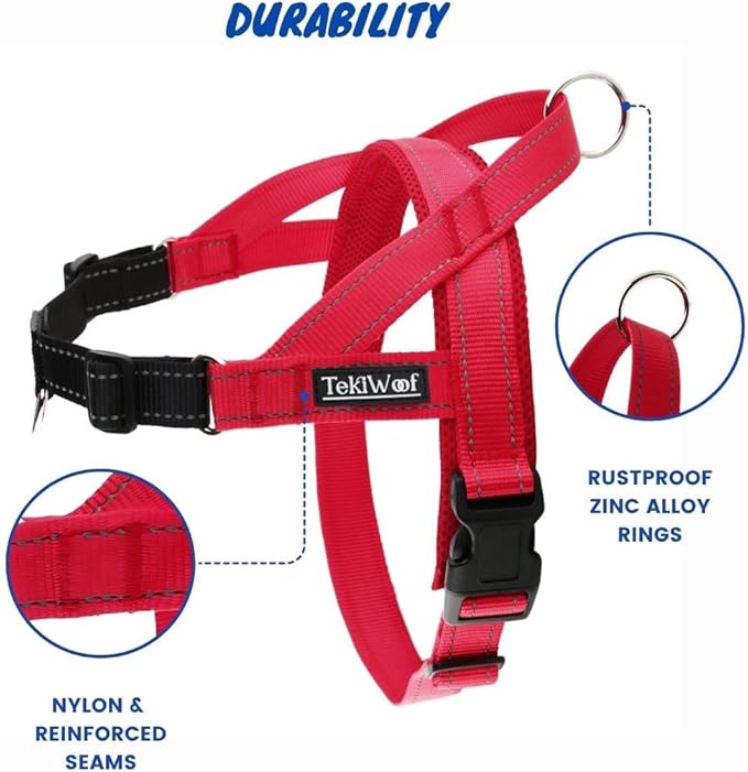 No Pull Dog Harness with Handle, Rear & Front Clip, Adjustable, Easy On/Off, Reflective, Lightweight & Mesh Padded, No Choke. for Small, Medium and Large Dogs (Red-Black, Large)