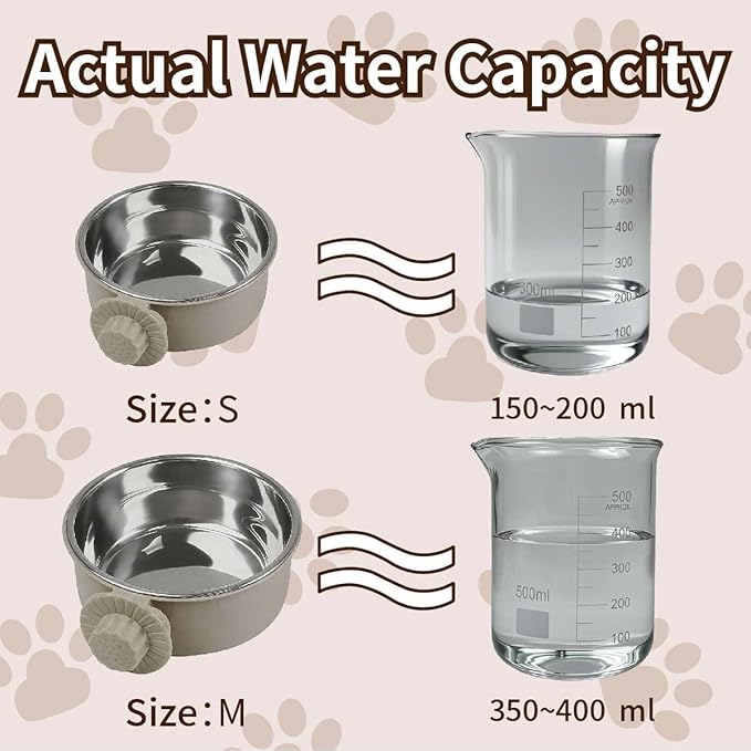 2Pcs Pets Lightweight Stainless Steel Bowl,Removable Stainless Steel Pet Hanging Food Water Feeder Bowl for Puppy Dog Cat Rabbit Ferret Bird Gunea Pigs (Gray, S)