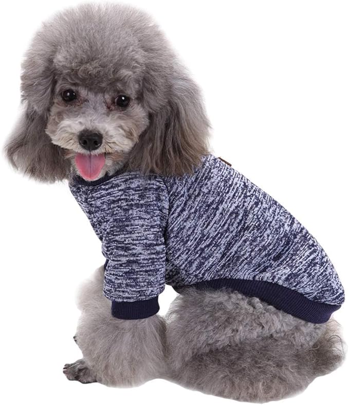 Jecikelon Dog Clothes Dogs Sweater Soft Puppies Clothing Winter Puppy Sweaters Warm Outfit for Dogs Small XXS XS Cat Apparel (Navy Blue, S)