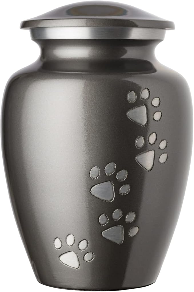 Pet Urn for Dogs and Cats with Personalized Laser Engraving, Ottillie Paws Premier Series Memorial Urns (Small Slate with Vertical Pewter Paws)