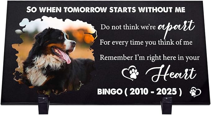 Personalized Dog Headstone Printed in The US, Dog Tombstone for Indoor and Outdoor, Customized Pet Memorial Stone with Photo, Name and Date for Beloved Pet, Black Granite