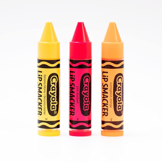 Lip Smacker Crayola Crayon Flavored Lip Balm - Moisturizing, Soothing Trio Banana Mania, Pink Sherbert, & Outrageous Orange (Pack of 2)