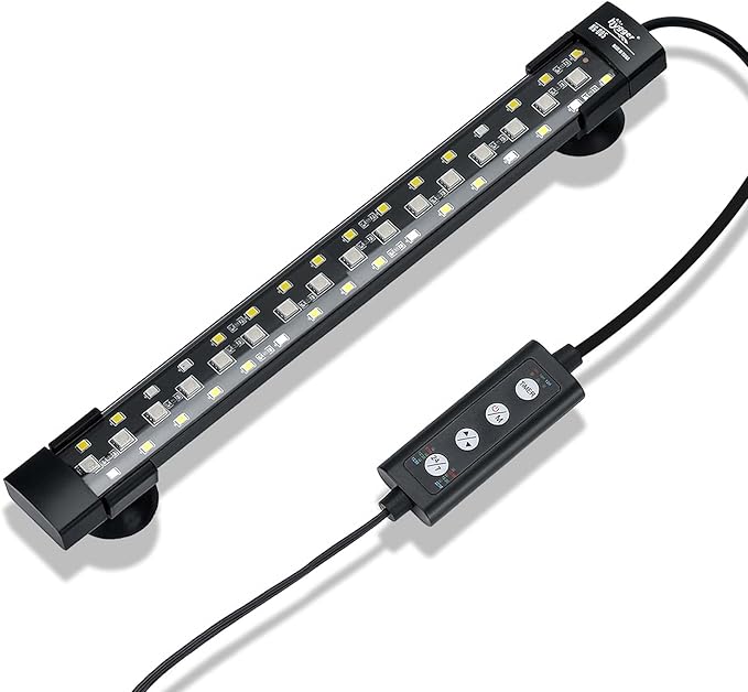 hygger 24/7 Mode Submersible Aquarium LED Light, Full Spectrum Hidden Fish Tank Light with 3 Rows Beads 7 Colors Auto On Off Sunrise-Daylight-Moonlight, Adjustable Timer Brightness 8W