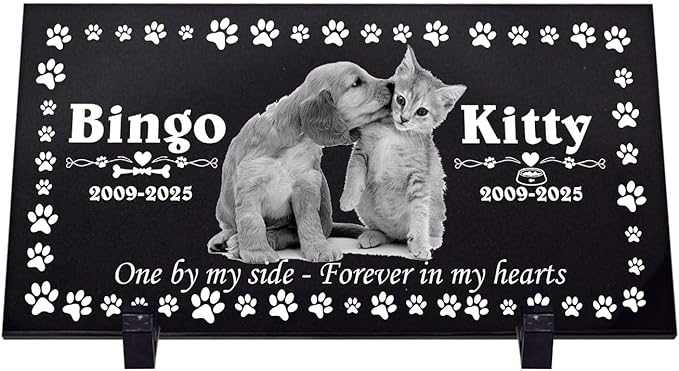 Personalized Dog Headstone Engraved in The US, Dog Tombstone for Indoor and Outdoor, Customized Pet Memorial Stone with Photo, Name and Date for Beloved Pet, Black Granite