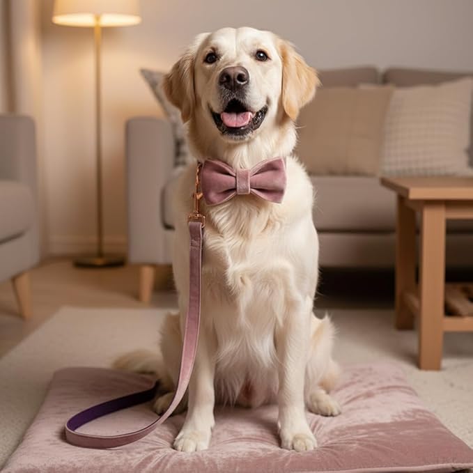 PETDURO Personalized Dog Collar Pink Purple Soft Velvet for Large Medium Small Boy Girl Dogs - Custom Collar with Name Phone Engraved on Rose Gold Metal Buckle - Add Leash Bow Set via Customize Now