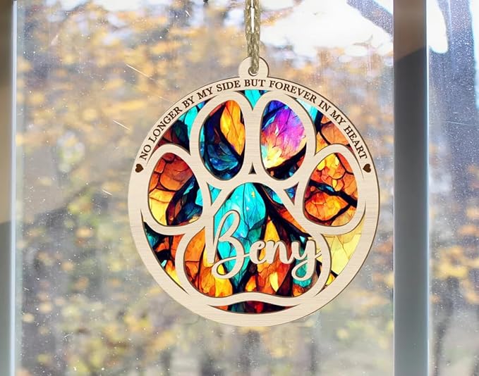 NAZENTI Dog Memorial Sun Catcher Ornament, Personalized Pet Loss Decoration, Custom Moon Design Window Hanging, Sympathy Keepsake for Dog Lovers, Remembrance Gift