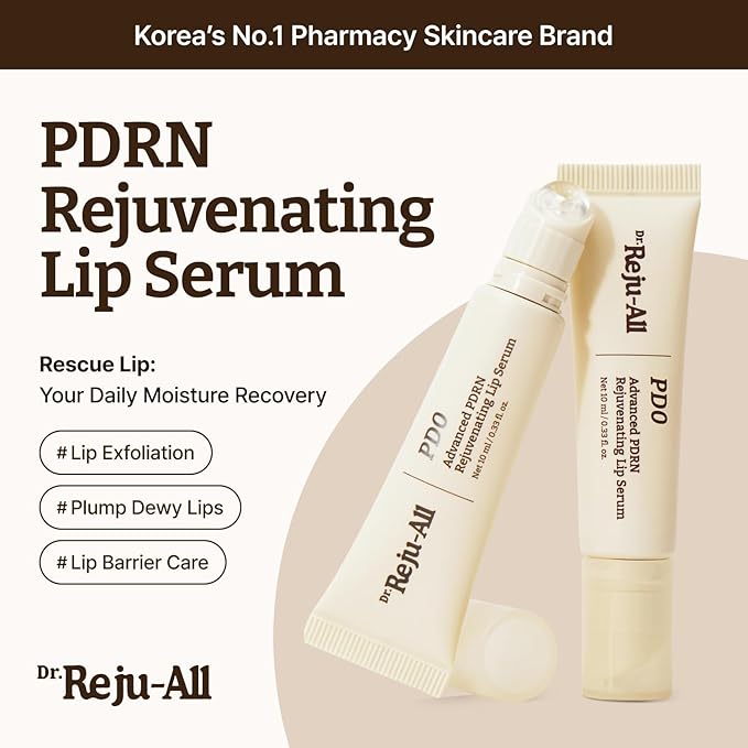 Dr. Reju-All Advanced PDRN Rejuvenating Lip Serum – Hydrating Lip Balm with Lipozip PDRN for Glowy, Dewy Lips – Gentle Exfoliating & Smoothing Lip Moisturizer – Hibiscus & Lactic Acid – 0.3 Fl Oz