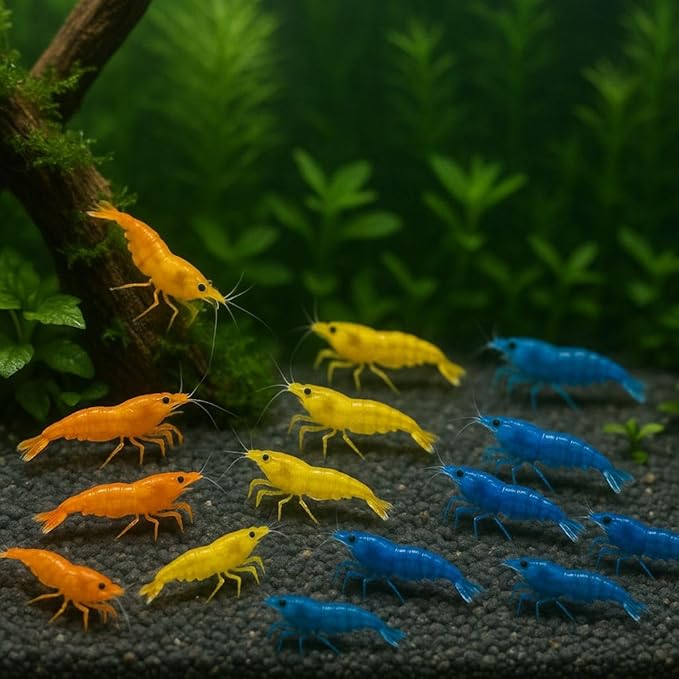 3 Yellow & 3 Blue & 3 Orange Three Mix Colors Live Shrimps Freshwater Shrimp High Grade Live Shrimps – Freshwater Shrimp Aquarium Inverts –Live Arrival Guarantee (Pack of 9+)