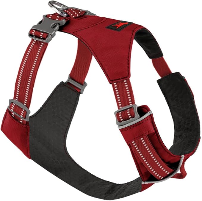 Tuff Pupper All-Day Wear Dog Harness | for Walking, Trail Running, Hiking | Front & Back Leash Clips | Reflective Trim | Easy On/Off Buckles | Lightweight Breathable | No Pull Design (XS, Red)
