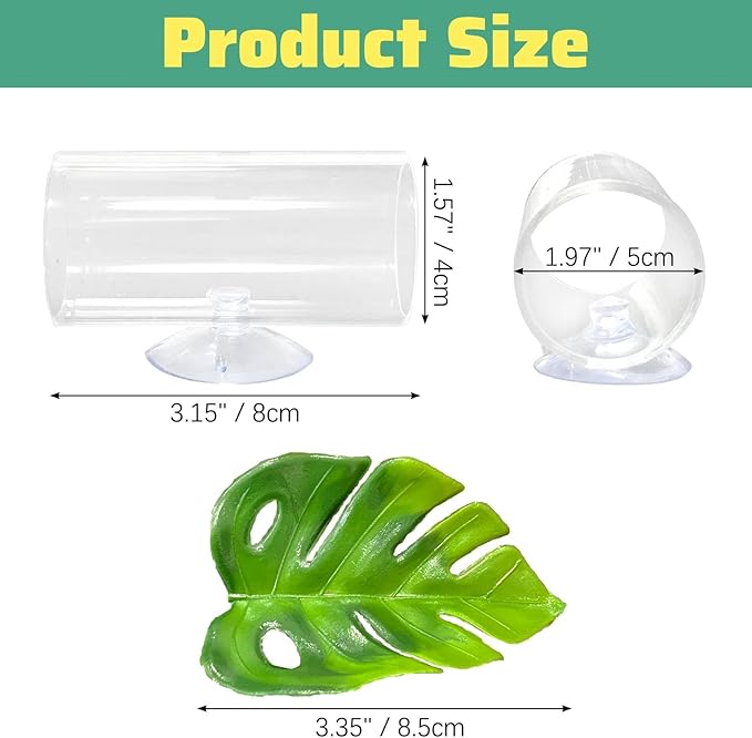 Hamiledyi 2 Pack Betta Tunnel Acrylic Betta Fsih Tube Tunnel with Suction Cups Betta Fish Toys with Leaf Pad Transparent Aquarium Decor for Small Fish Shrimp Guppy Resting Hiding (Green Leaf)