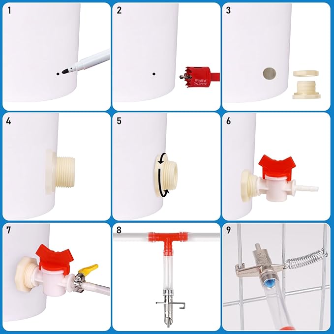 Automatic Rabbit Watering System Kit Rabbit Water Dispenser Include 12 Nipple Drinker, Hose, Connector, Hole Opener, Small Animal Water Feeder (Silver, 12 Nipple Drinker Kit)