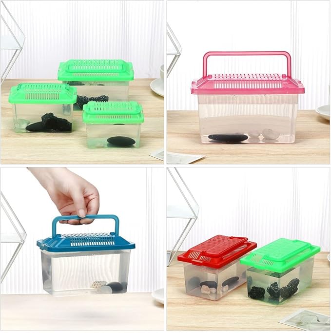 FRCOLOR Turtle Tank Kit 2-Pack Clear Acrylic Small Aquarium 7X4X4 Inch Compact Fish Tank for Reptiles Amphibians Habitat Household Breeding Box