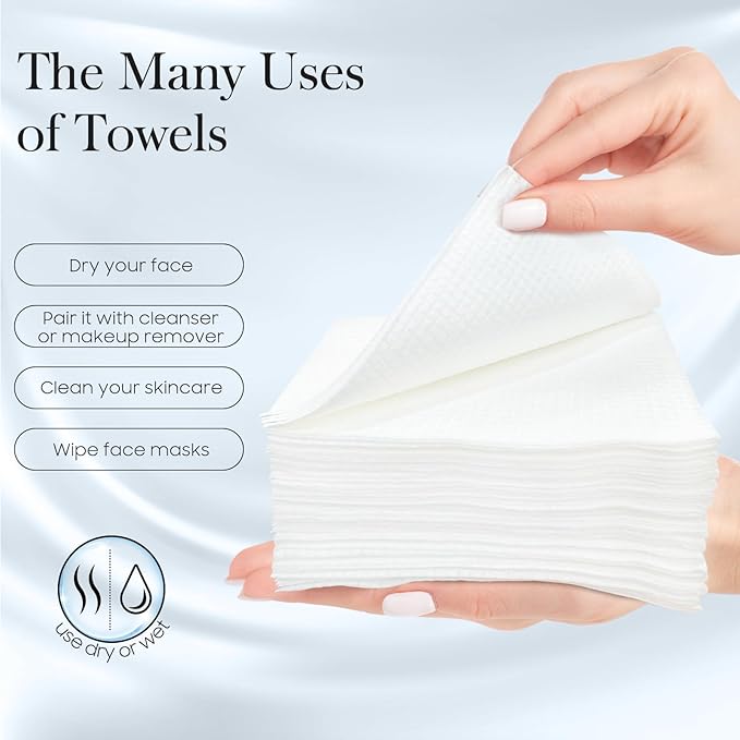 4 Pack of 50 count XL Disposable Face Towels 10” x 12”, 100% Viscose Fibre, Soft & Skin Friendly Face Towelettes Disposable, Facial Tissue Wipes for Women Cleansing
