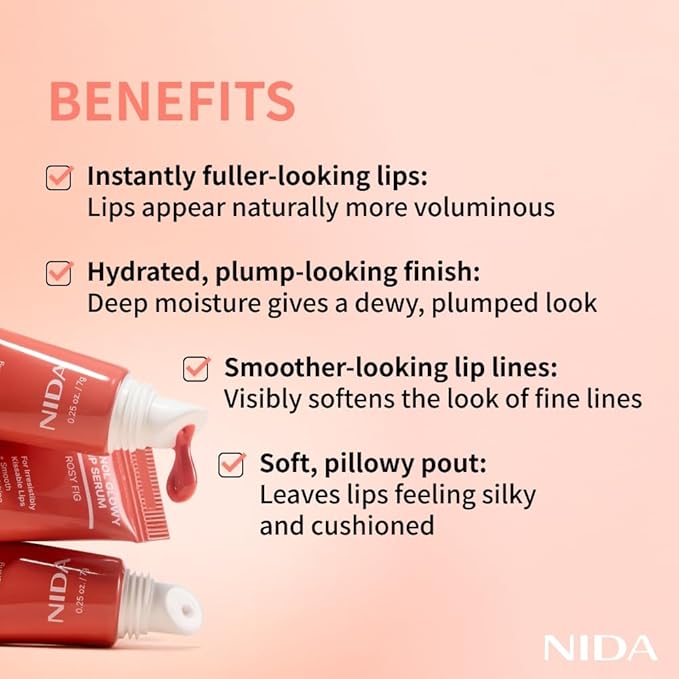 NIDA Retinol Glowy Lip Serum | Hydrating Lip Serum for Glossy, Nourished Plumping Lips | For Irresistibly Kissable Lips | 0.25 oz., 7g
