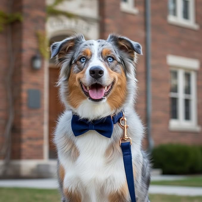 PETDURO Personalized Dog Collar Navy Blue Soft Velvet for Large Medium Small Boy Girl Dogs - Custom Collar with Name Phone Engraved on Rose Gold Metal Buckle - Add Matching Leash Set via Customize Now