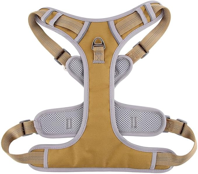 Adjustable Dog Harness - No Pull, Reflective, Soft Padded for Small, Medium, Large Dogs - Includes Leash Beige L