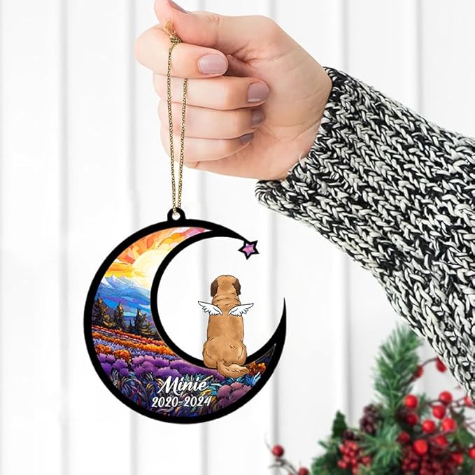 Personalized Morkie (Black Tan) Sun Catcher, Dog Memorial Gifts, Custom Morkie (Black Tan) with Wings Ornament Christmas Tree, Loss of Dog Sympathy Gift Memorial Suncatchers