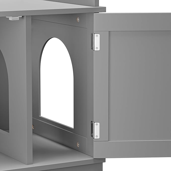 Cat Litter Box Enclosure Furniture Wooden w/Adjustable Divider, Indoor Cat House Storage Cabinet,End Table,for Large Cats, Grey
