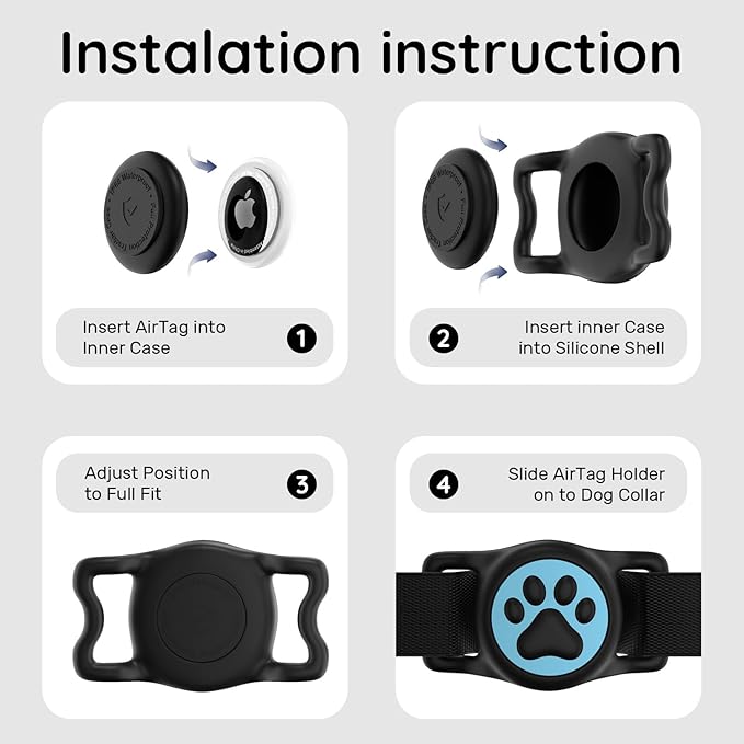 for Airtag Dog Collar Holder, Dog Airtag Holder Waterproof, Lightweight & Soft Silicone Air Tag Case for Pet Collars, Works with Multiple Tracker Tag Products (deep Pink+deep Blue, 2 Pack)