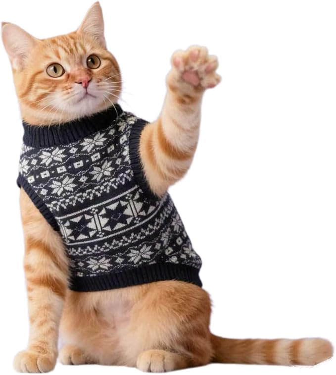 Cat Jumpers for Cats Only-Soft Warm Knitted Cat Sweater,Fair Isle Cats Jumper,XS Kitten Jumper,Kitten Winter Clothes & Pet Sweater for Kittens(Black & White Jacquard,Fair Isle Pattern).(M)