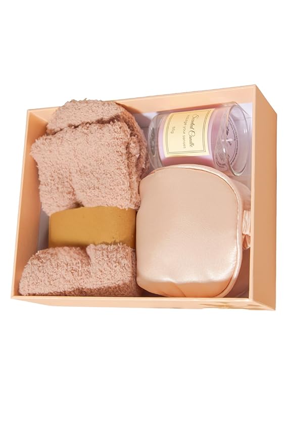Spa Gift Set for Women – Relaxation Gift Box with Candle, Fuzzy Socks, Satin Eye Mask – Spa Kit for Birthday, Thank You, Bridesmaid, Holidays (Blush Pink)