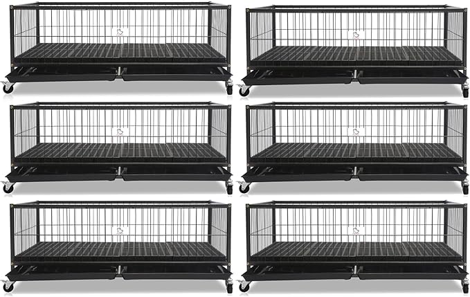 Homey Pet Six Packs 43" Dog Whelping Box for Puppies, Heavy Duty Metal Whelping Box for Small Breed Dogs with Washable Plastic Floor, Removable Tray and Four Lockable Wheels