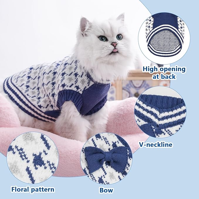 Dog Sweater Puppy Halloween Sweater Warm Soft Pet Holiday Clothes for Medium or Large Dogs and Cats Sweaters (Blue, XXL)