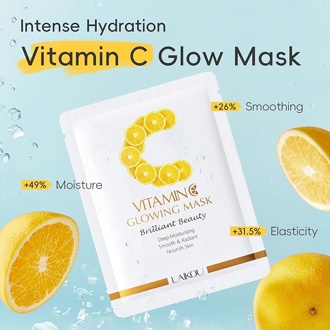 LAIKOU Skin Care, Vitamin C Skin Care Set, Facial Skin Care Products with Cleanser, Eye Cream, Toner, Serum, Face Cream, Lip Mask, Eye Mask, Glowing Mask for Women Birthday Mother's Day Christmas
