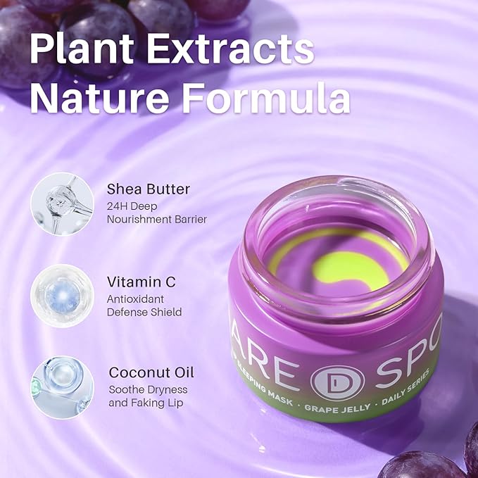 Lip Mask, Hydrating Overnight Lip Sleeping Mask, Lip Moisturizer for Dry Cracked Lips Care, Dual-Color Lips Balm for Nourishing and Softening Lips, Minimizes Fine Lines - Grape
