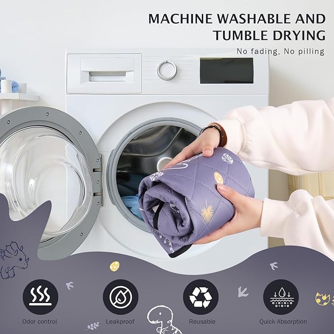 IEUUMLER Washable Pee Pads for Dogs, 2 Pack Non-Slip & Waterproof Pack Whelping Pad, Reusable Washable Puppy Potty Training Pad with Fast Absorbent for Playpen EU007 (Gray Dinosaur, 24"X18"-2pcs)