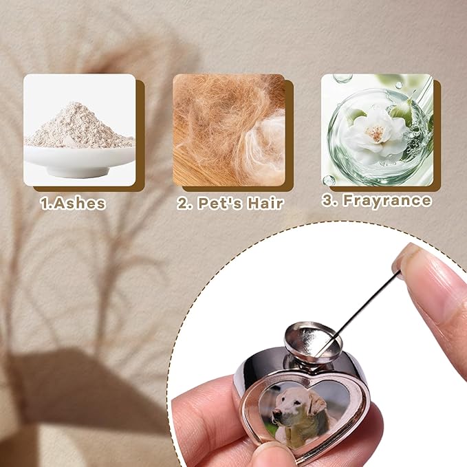 QYH Custom Dog Urn Necklaces for Ashes with Picture - Personalized Text Pet Ashes Necklace, Customized Memorial Gifts for Loss of Dog (Heart)