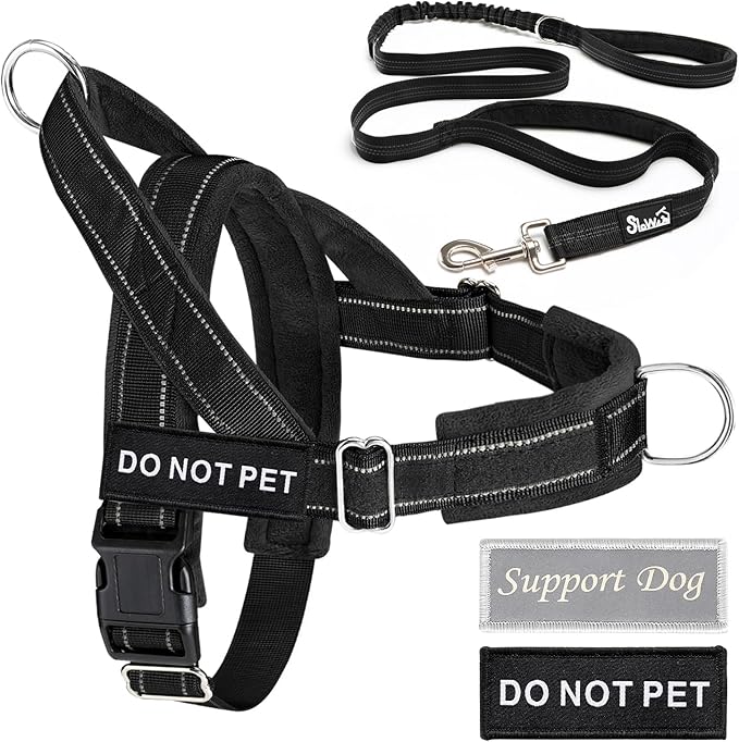 Lukovee No Pull Dog Harness & Leash Set - Heavy Duty Dog Vest Harness with Soft Padded for Medium Large Dogs, Adjustable Reflective Tactical Pet Harness for Easy Walk and Training (XL, Black)