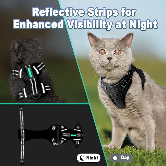 Cat Harness and Leash Set Escape Proof for Kitten Walking, Soft Adjustable Top Handle Vest Harnesses for Cats, Easy Control Breathable Reflective Small Medium Large, Black, S