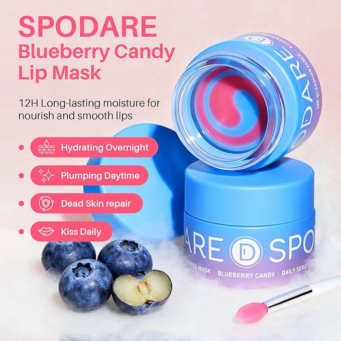 Blueberry Lip Mask Overnight, Swirl Lip Sleeping Mask for Dry Cracked Lips Care, Dual-Color Lips Balm for Nourishing and Softening Lips and Reduce Fine Lines