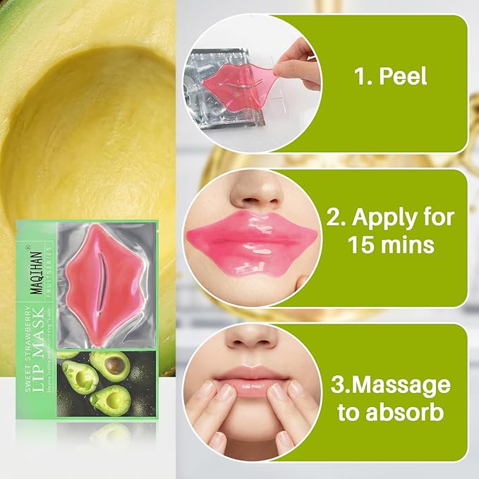 30PCS Moisturizing Lip Mask - Lip Patches for Spa Daily Labial Masks Skincare Hydrating to Reduce Wrinkles Dryness Anti-wrinkle Lightens, Avocado
