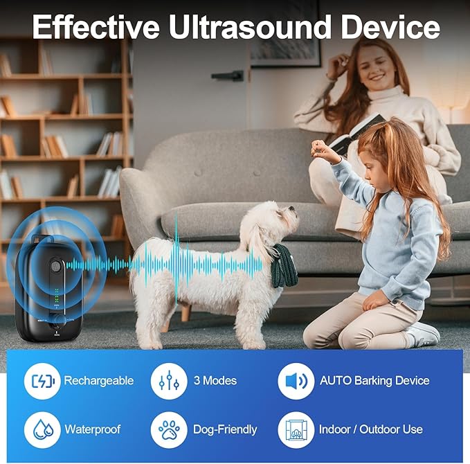 YEOWWW! Anti Barking Device for Dogs, Rechargeable Ultrasonic Dog Barking Control Devices with 3 Modes, 33 FT Barking Silencer Sonic Barking Deterrent Indoor/Outdoor Safe for Dog & People B