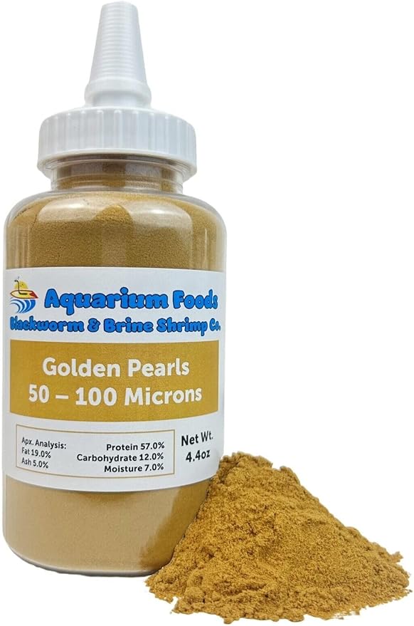 Aquatic Foods Inc. Golden Pearls 50-100 Microns for Tropical Fish Fry and Babies, for Corals, Anemones, Reef Tanks…4.4oz Squeeze Bottle
