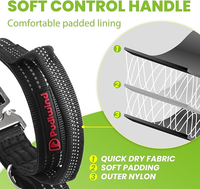 Heavy Duty Dog Adjustable Breathable Nylon Collar for Medium to Large Breeds Dogs with Control Handle Quick Release Metal Buckle Soft Neoprene Padded & Reflective Stitching