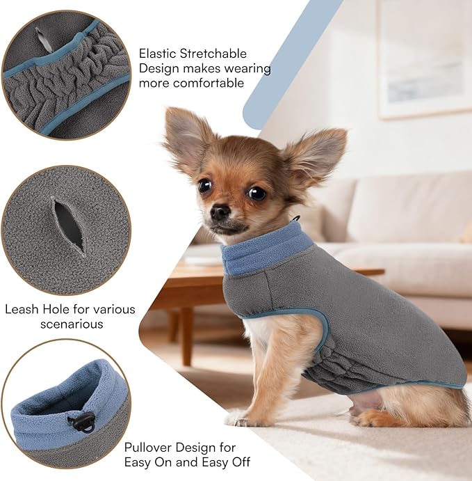 Queenmore Dog Sweater,Soft Fleece Vest Pullover Dogs Jacket with Elastic Stretchable,Warm Winter Dog Coats Cold Weather Doggy Dachshund Sweaters for Small Dogs Cats Boy or Girl (Grey, M)