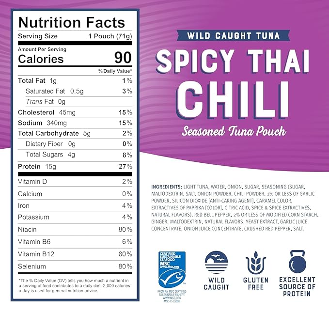 Bumble Bee Seasoned Tuna Pouch Bold Flavors Trio (3 Total Pouches) - Lemon & Pepper Tuna, Applewood Smoke Tuna, and Spicy Thai Chili Tuna - Ready to Eat 2.5 oz Packets