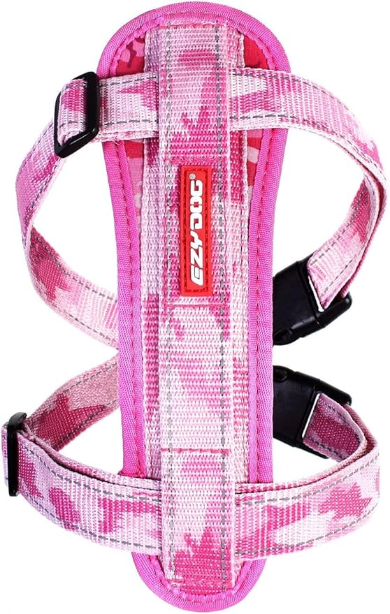 EzyDog Chest Plate No Pull Dog Harness – Escape Proof Harness with Reflective Stitching and Comfort Padding for Easy Walks, Training & Control - Car Restraint Included (X-Large, Pink Camo)