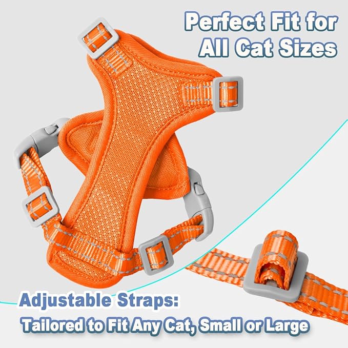 Cat Harness and Leash Set Escape Proof for Kitten Walking, Soft Adjustable Top Handle Vest Harnesses for Cats, Easy Control Breathable Reflective Small Medium Large, Orange, XS
