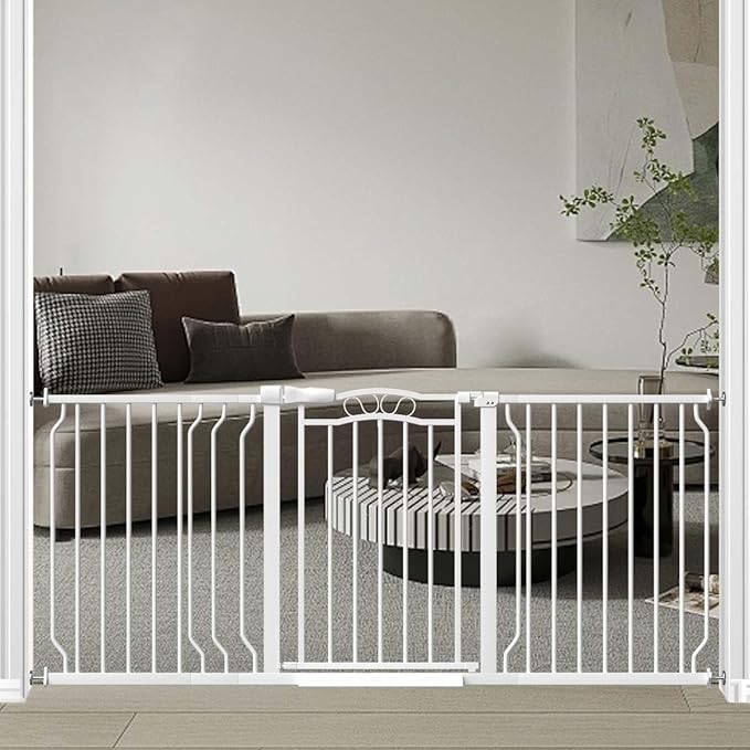 Fairy Baby 62.6"-71.6" Extra Wide Large Pet Gates for Doorways &Stairs, Long Dog Gate for The House, Pressure Mount Kit Safety Baby Barrier Fence Indoor Outdoor for Child Kids Toddlers Puppy, White