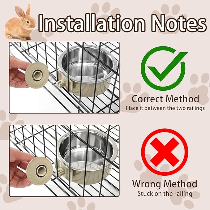 2Pcs Pets Lightweight Stainless Steel Bowl,Removable Stainless Steel Pet Hanging Food Water Feeder Bowl for Puppy Dog Cat Rabbit Ferret Bird Gunea Pigs (Gray, S)
