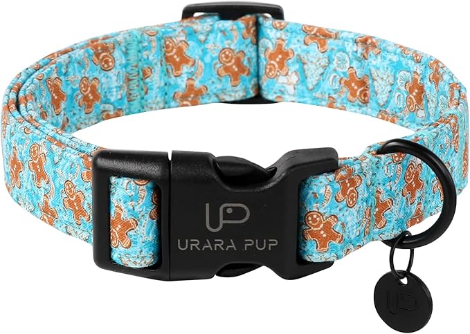 Christmas Dog Collar,Adjustable Gingerbread Pet Collar,Chriatmas Puppy Collars for Small Medium Large Dogs, M,Neck 13.5-22in